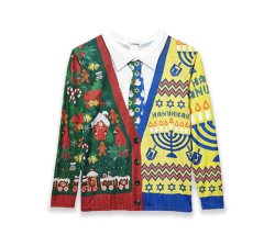 Image showing an ugly holiday cardigan and holiday men\'s tie